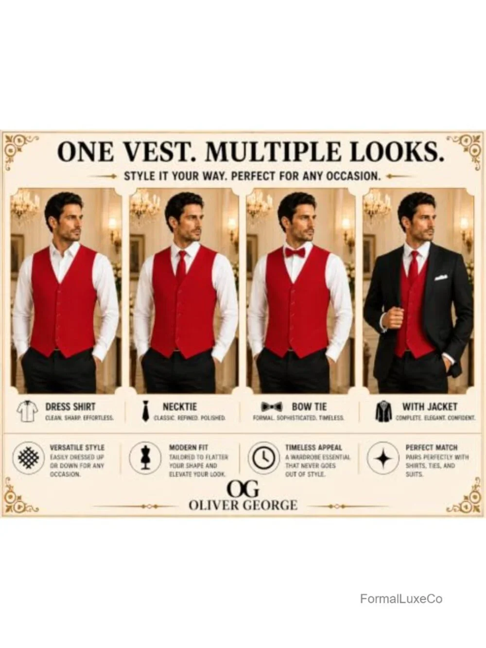 Men's Solid Formal Suit Vest Tuxedo Waistcoat Business Dress Vest